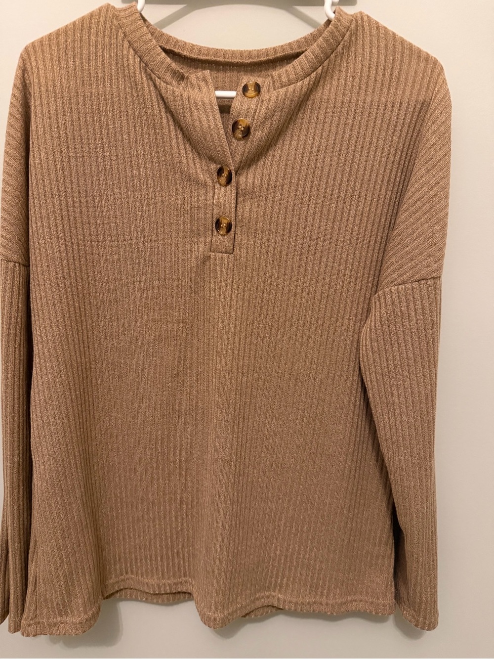 Amazon Ribbed Henley Top - Tan